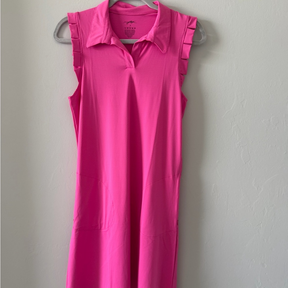 Gottex Hot Pink Sleeveless Polo Dress with Ruffle Shoulders